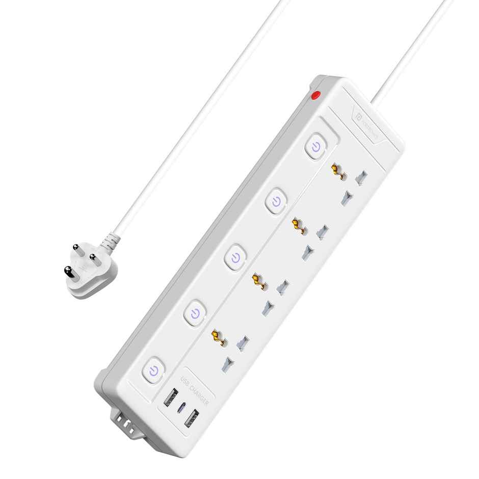 Portronics Power Plate 19 Extension Board with 4 Universal Sockets, 3m Cord, 5 Individual Switches