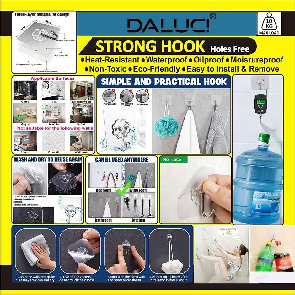 Daluci Strong Adhesive Hook For Home-Office and Kitchen Use | Pack Of 10