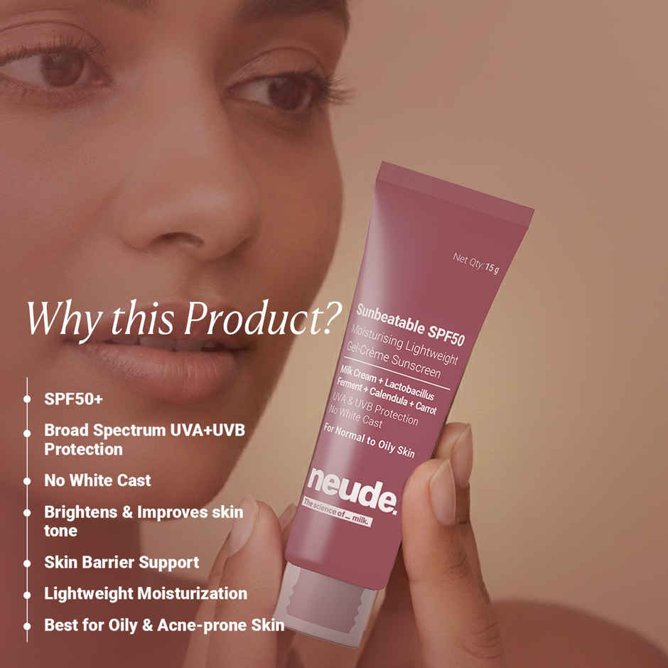 Neude Lightweight Gel Creme Sunscreen SPF50+ PA++++ UVA & UVB Protection, Sunbeatable SPF50