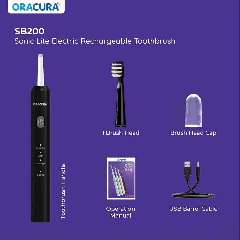 Oracura SB200 Sonic Lite Rechargeable Electric Toothbrush Black