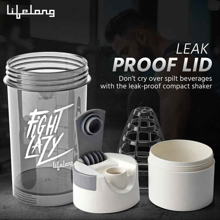 Lifelong Gym Shaker Bottle with Storage Compartment | White | 500 ml