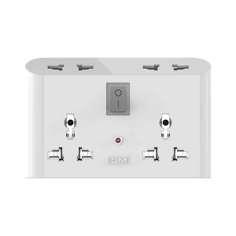 GM 3019 3 Pin 6 AMP Universal Multiplug Travel Adapter with 4 Charging Point | Useful for Small Applications, Mobiles, Computers, Laptops | Adapter with Inbuilt Surge Protector & Power Indicator - White