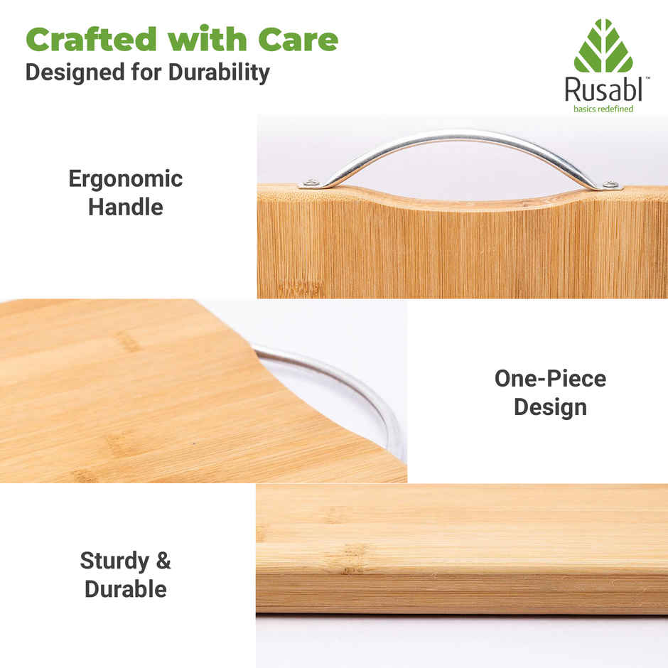Rusabl Bamboo Chopping Board - BPA Free, Eco-Friendly, Anti-Microbial | Large - 34 x 24 cm)