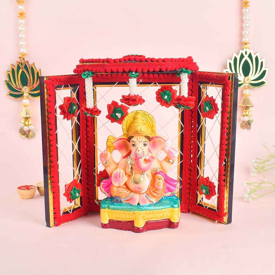 Astonishing Ganesha Phool Bangla | Red | 8 inch | Satvik