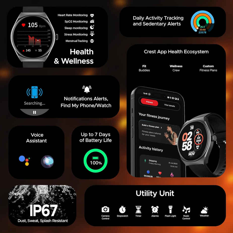 boAt Lunar Comet Smartwatch | 1.3" Display | Functional Crown | BT Calling - Active Black