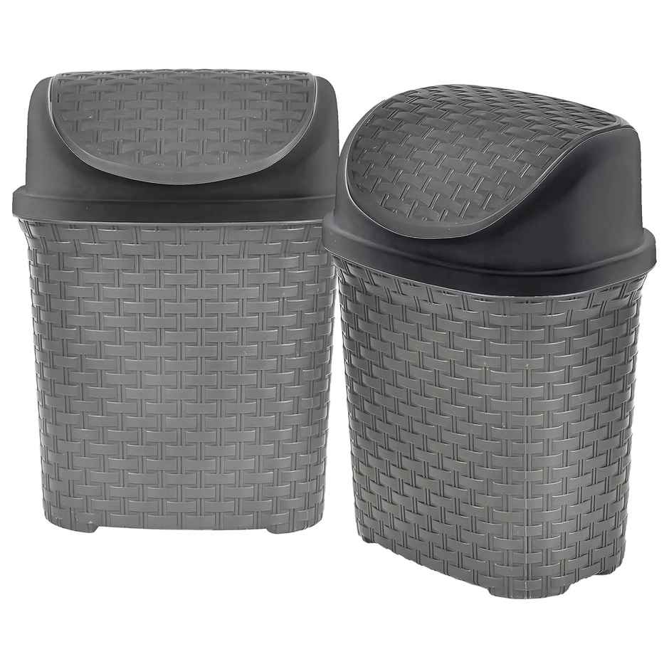 Kuber Industries Plastic Dustbin with Swing Lid | 7 L | Pack of 2 (Grey)