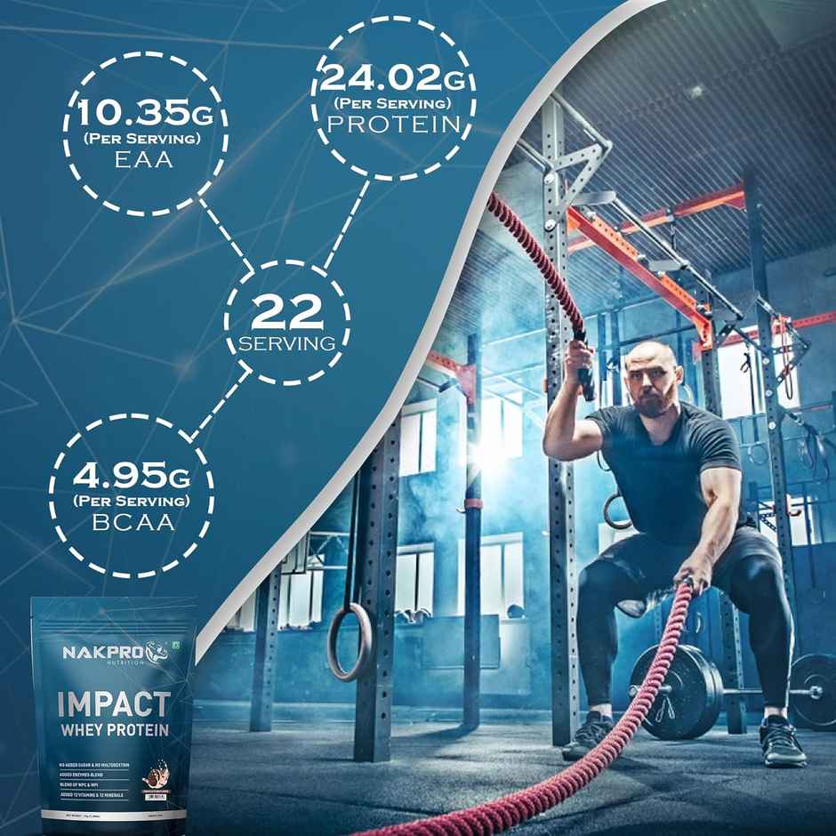 Nakpro Impact Whey Protein 100% Authentic Supplement Powder - Cookies & Cream Flavour