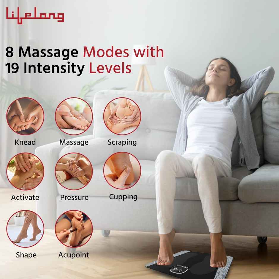 Lifelong Ems Electric Foot Massager Machine For Pain Relief-8 Modes Intensity Levels-Rechargeable