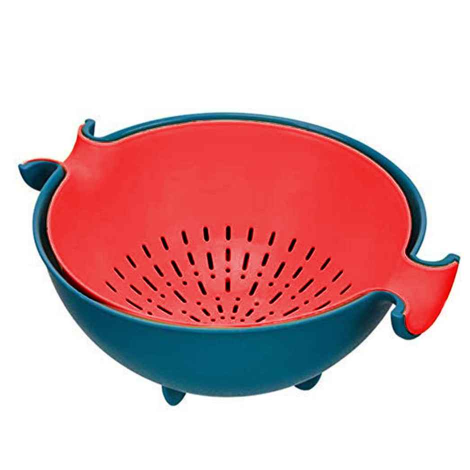 Frenchware Plastic Colander Bowl, Food-Grade Plastic, BPA-Free, Dishwasher-Safe - Blue & Red
