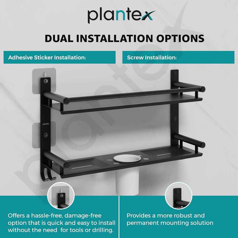 Plantex 5-in-1 Stainless Steel Bathroom Shelf with Soap Stand Toothbrush Holder - Wall Mounted