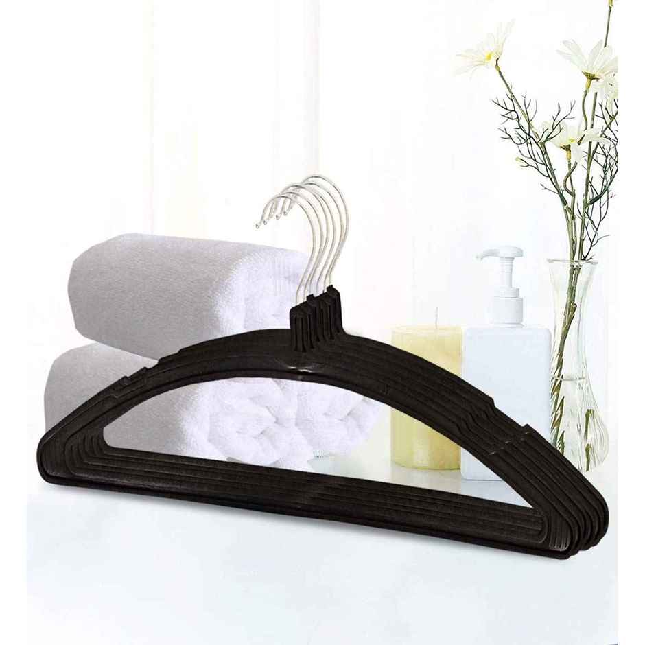 Kuber Industries Plastic 6 Piece Hanger Set for Wardrobe|Multipurpose Hanger Organizer (Black)