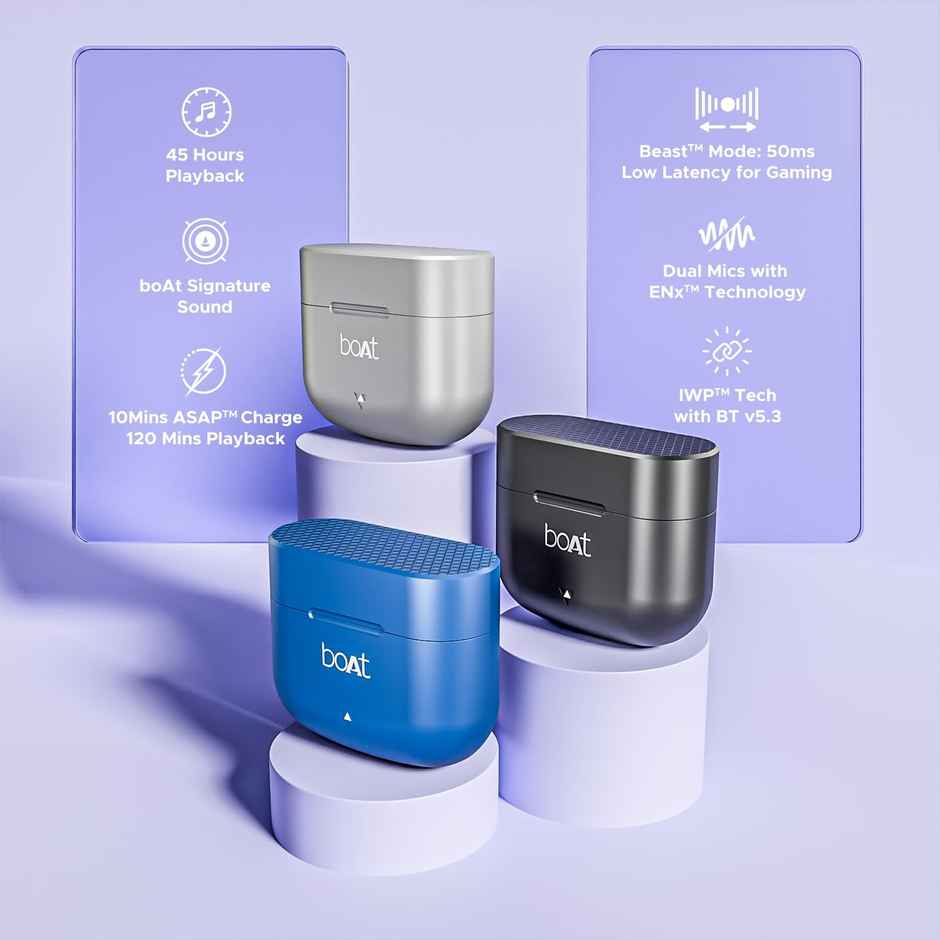 boAt Airdopes 91 TWS Earbuds with 45H Playtime, Dual Mics w/ ENx & BEAST Mode (Mist Grey)