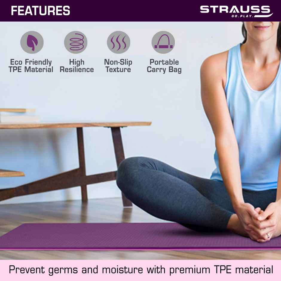 Strauss TPE Eco Friendly Dual Layer Yoga Mat, 6 mm (Pink)