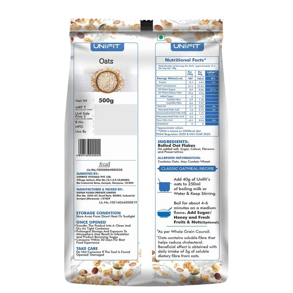 Unifit Oats | High Fiber and Protein | Healthy Breakfast Choice