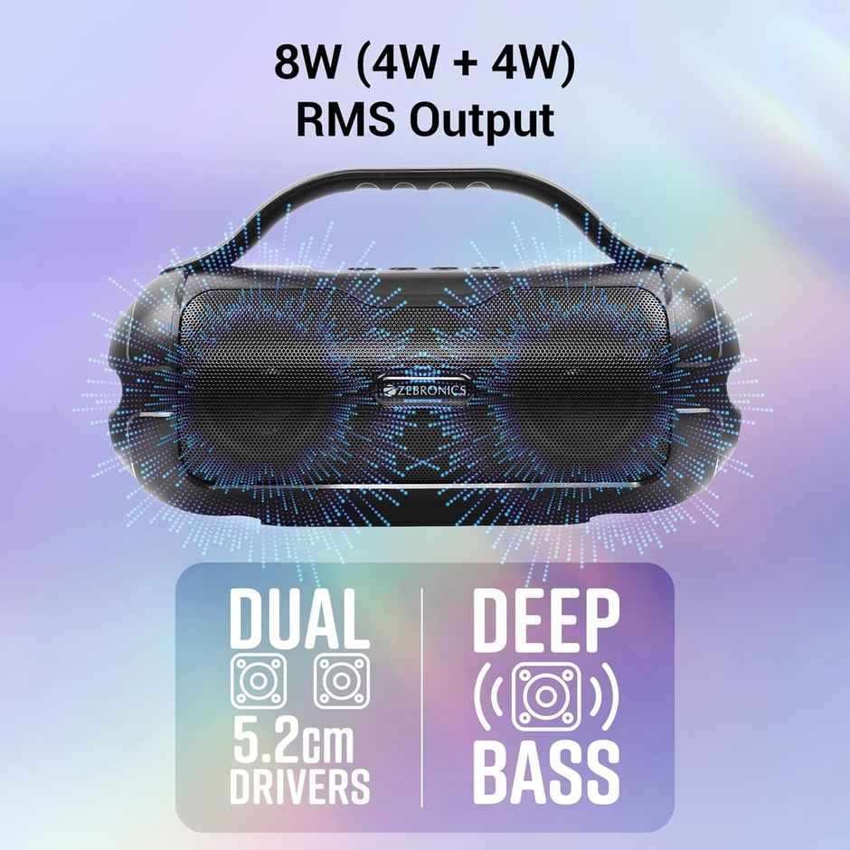 Zebronics Sound Feast 40 BT Speaker | 8W | Upto 16h Playback | Deep Bass | Call Function | Black