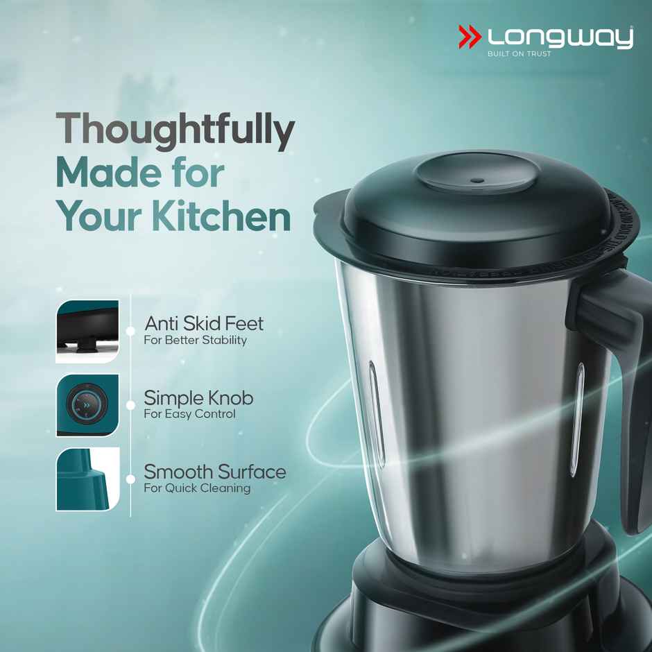 Longway Roto Max 500W Mixer Grinder + 1100W Dry Iron | 3 Jars | Powerful Motor | Teal & Black |Combo