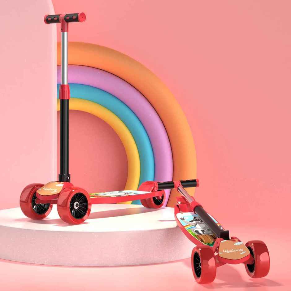 Lifelong Foldable Kick Scooter with Adjustable Height | Max 50 kg | Red & Black