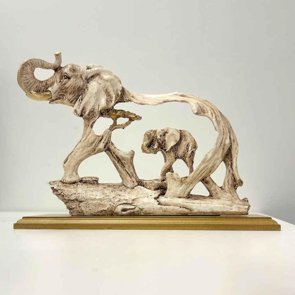 Tied Ribbons Handcrafted Elephant Statue With Baby Elephant Animal Figurines
