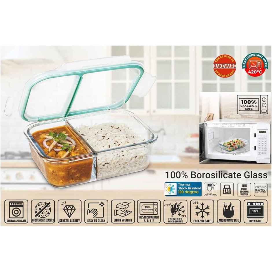 Signoraware Borosilicate Glass Lunch Box | 1000 ml | Clear | Glass Tiffin Box