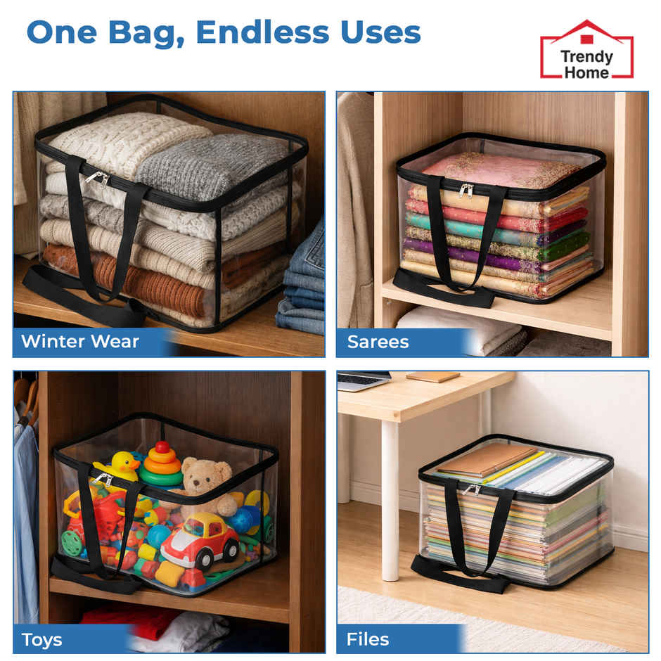 Senego Plastic Underbed Storage Bag for Blankets, Clothes (Transparent)
