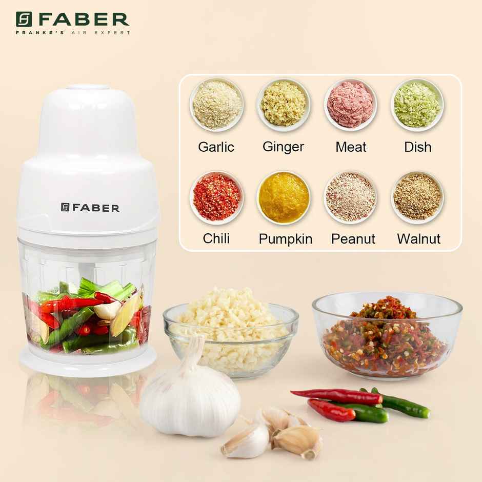 Faber PRO 250W Chopper 500 ml | 2 Blades, Whisking Blade Attachment,Spatula | BPA Free Plastic, White