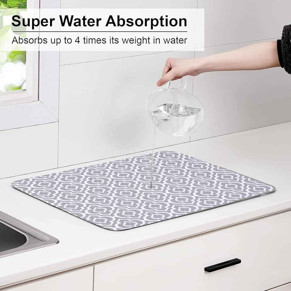 Cutting EDGE Microfiber Dish Drying Mat | Non-Slip, Water Absorbent for Kitchen Utensils | Grey