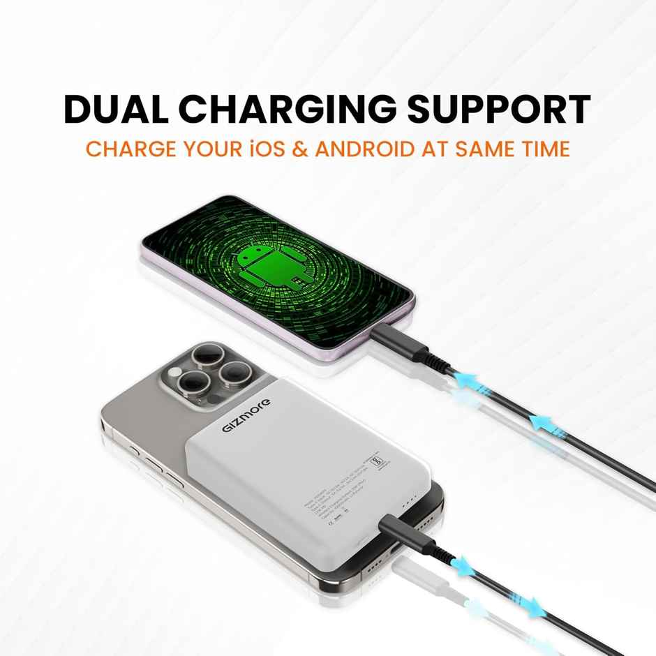 Gizmore Pd10Kp5 10000 mAh 22W Wireless Imag Powerbank With Type-C Charging Cable (White)