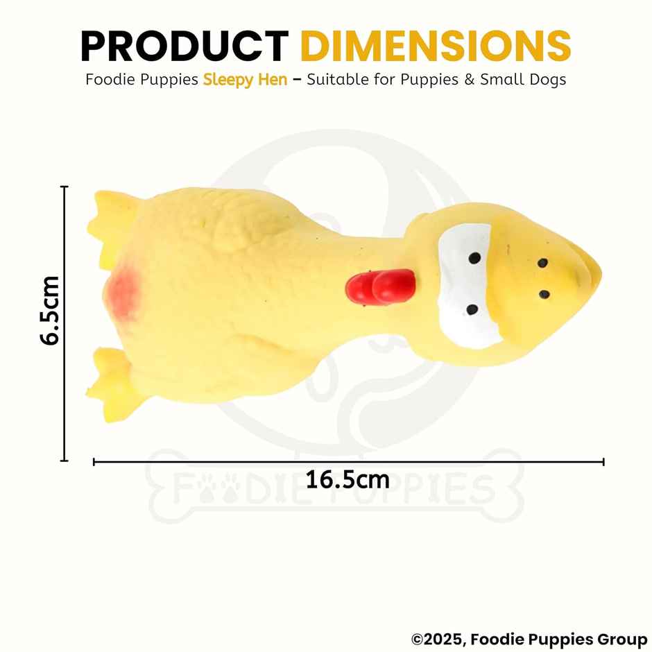Foodie Puppies Latex Yellow Sleepy Hen Squeaky Dog Toy for Small Dogs and Puppies