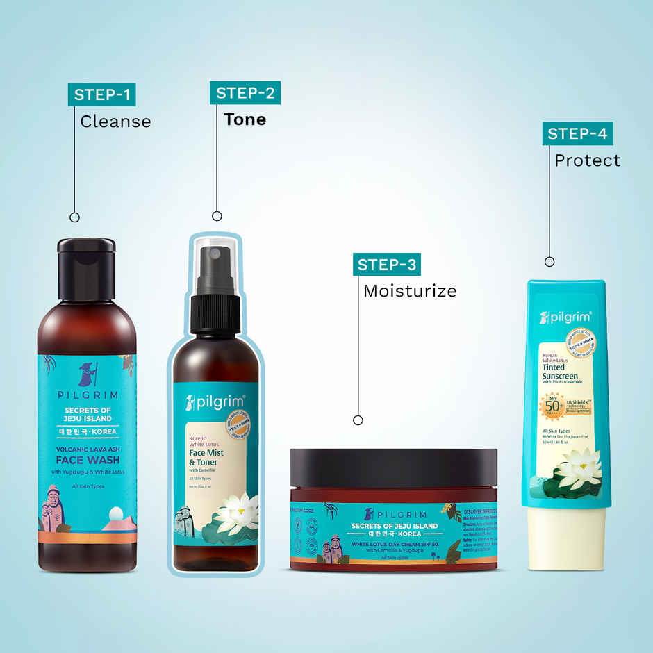 Pilgrim White Lotus Refreshing Face Mist & Toner For Glowing Skin & Reducing Open Pores