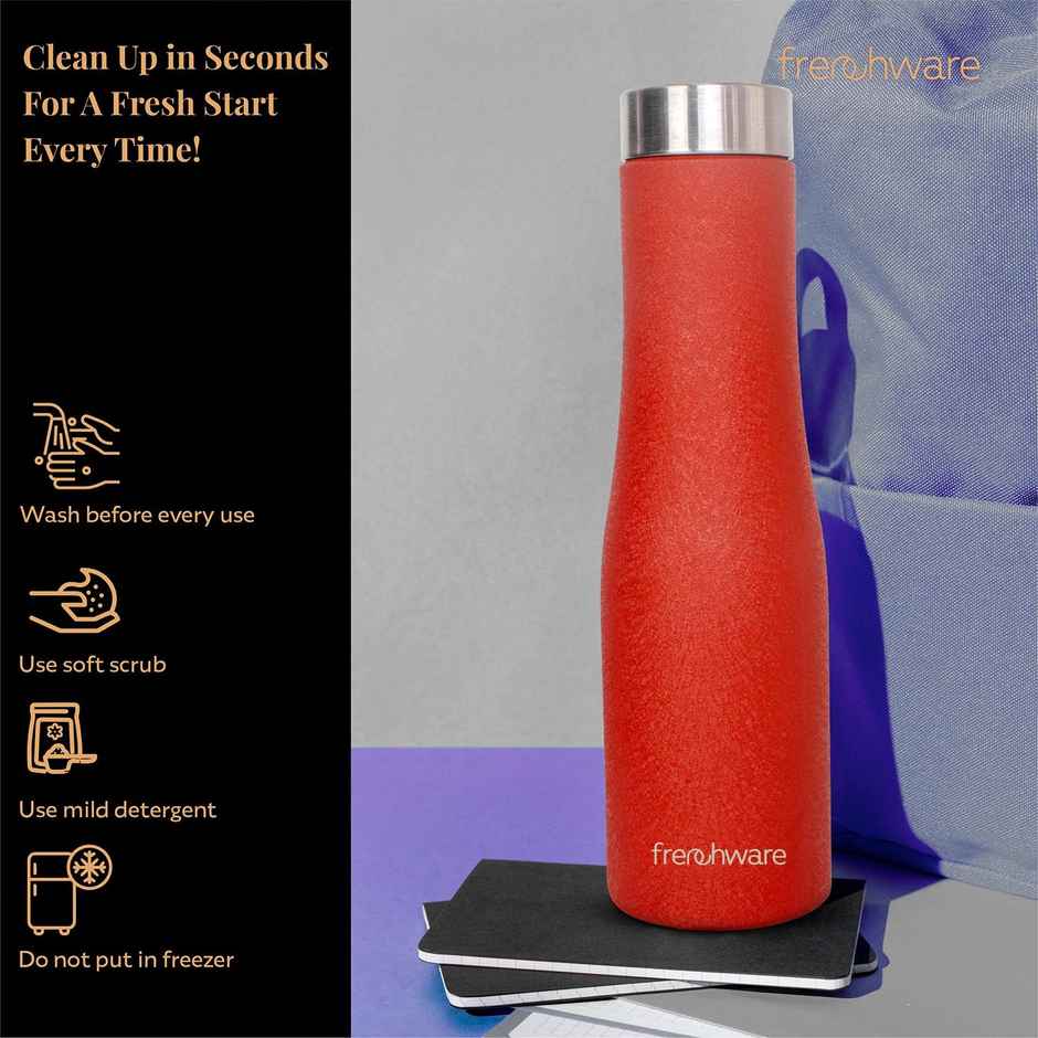 Frenchware Premium Textured 1 L Stainless Steel Water Bottle, Scratch | Resistant, Rust | Free | Red