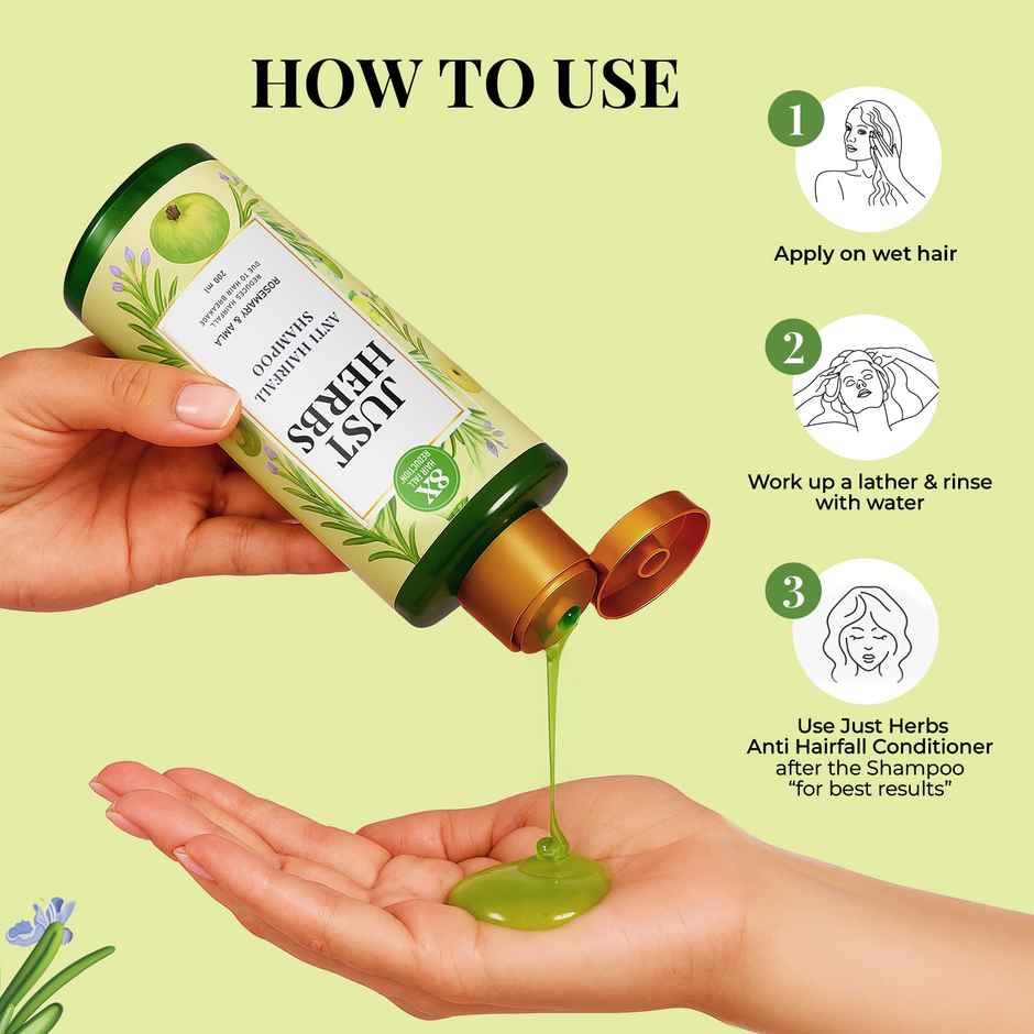 Just Herbs Anti Hairfall Shampoo with Rosemary & Amla  | 8X Hairfall Control