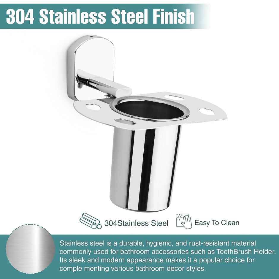 Gloxy Stainless Steel Wall Mounted Toothbrush Holder & Toothpaste Stand SS202