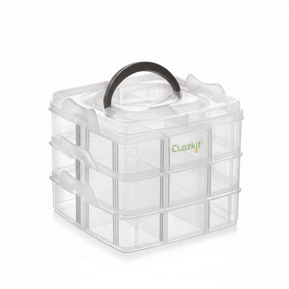 Clazkit Organisers Plastic 3 layer 18 Grid Square Transparent Storage Detachable Box