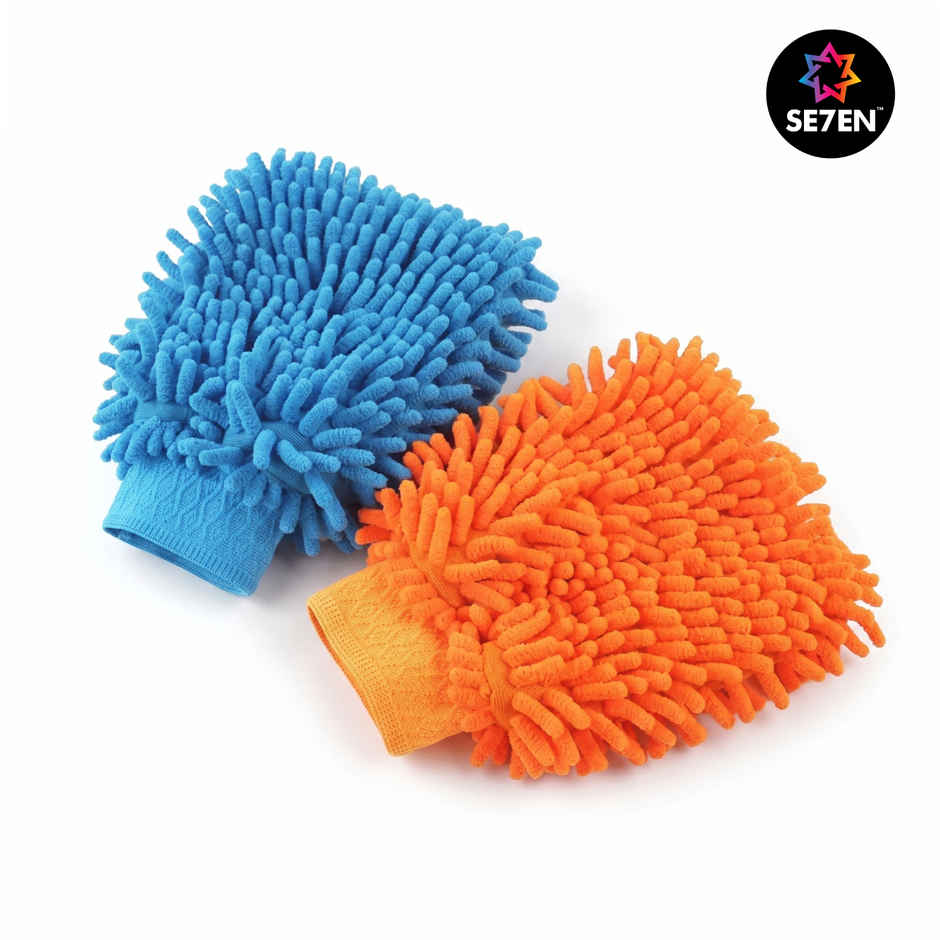SE7EN Microfiber Cleaning Hand Gloves - Dusting Gloves for Furniture & Car Cleaning