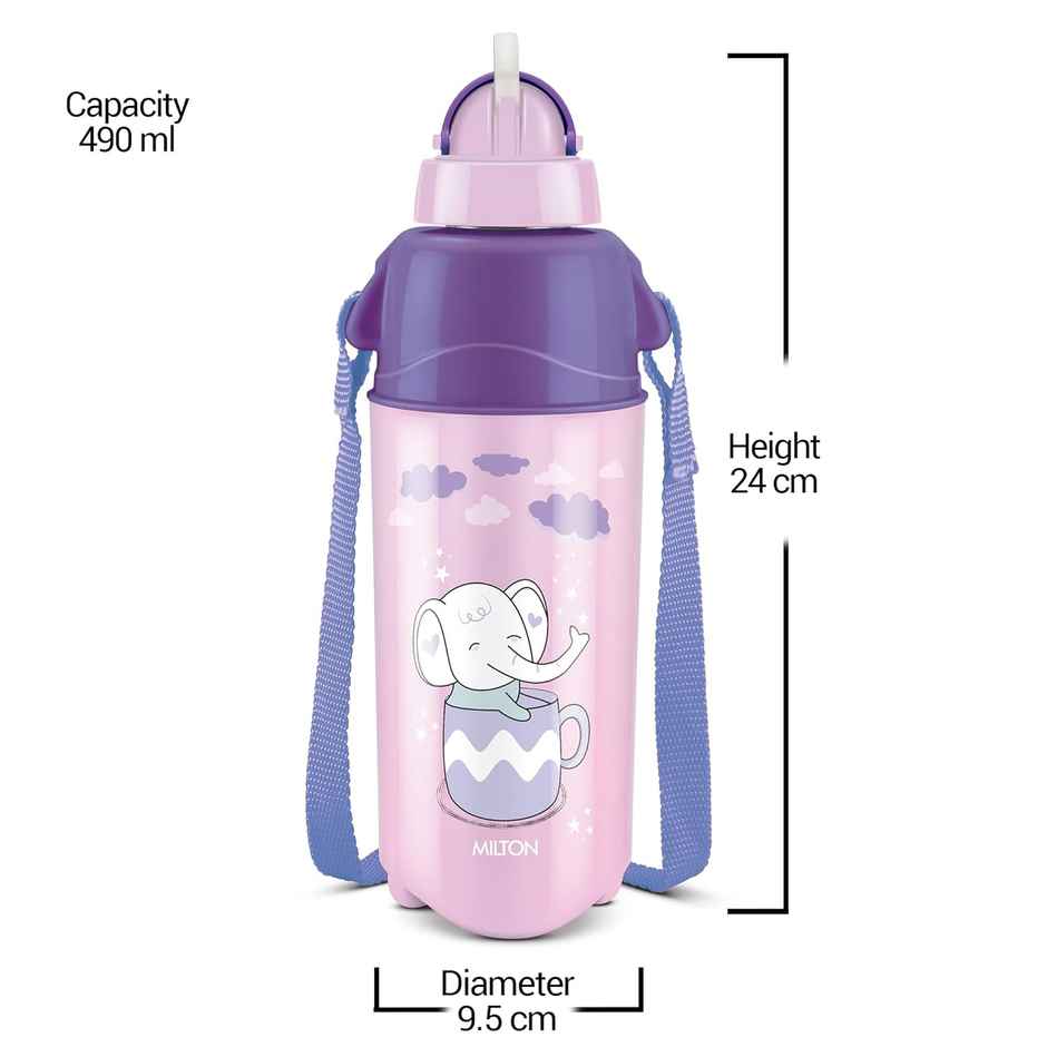 Milton Kool Trendy 500 Plastic Insulated Water Bottle With Straw For Kids | 490 ml | Purple