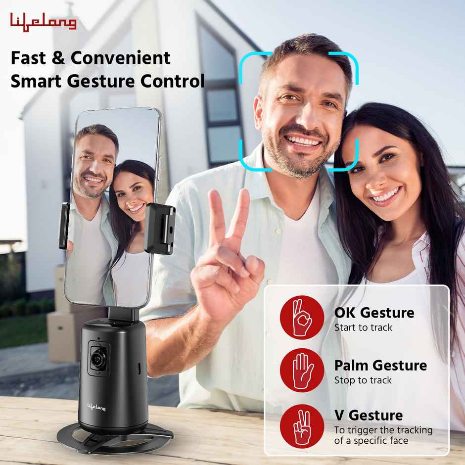 Lifelong Auto Face Tracking Tripod | 360 Rotation Mobile Stand for Video Recording | Rechargeable