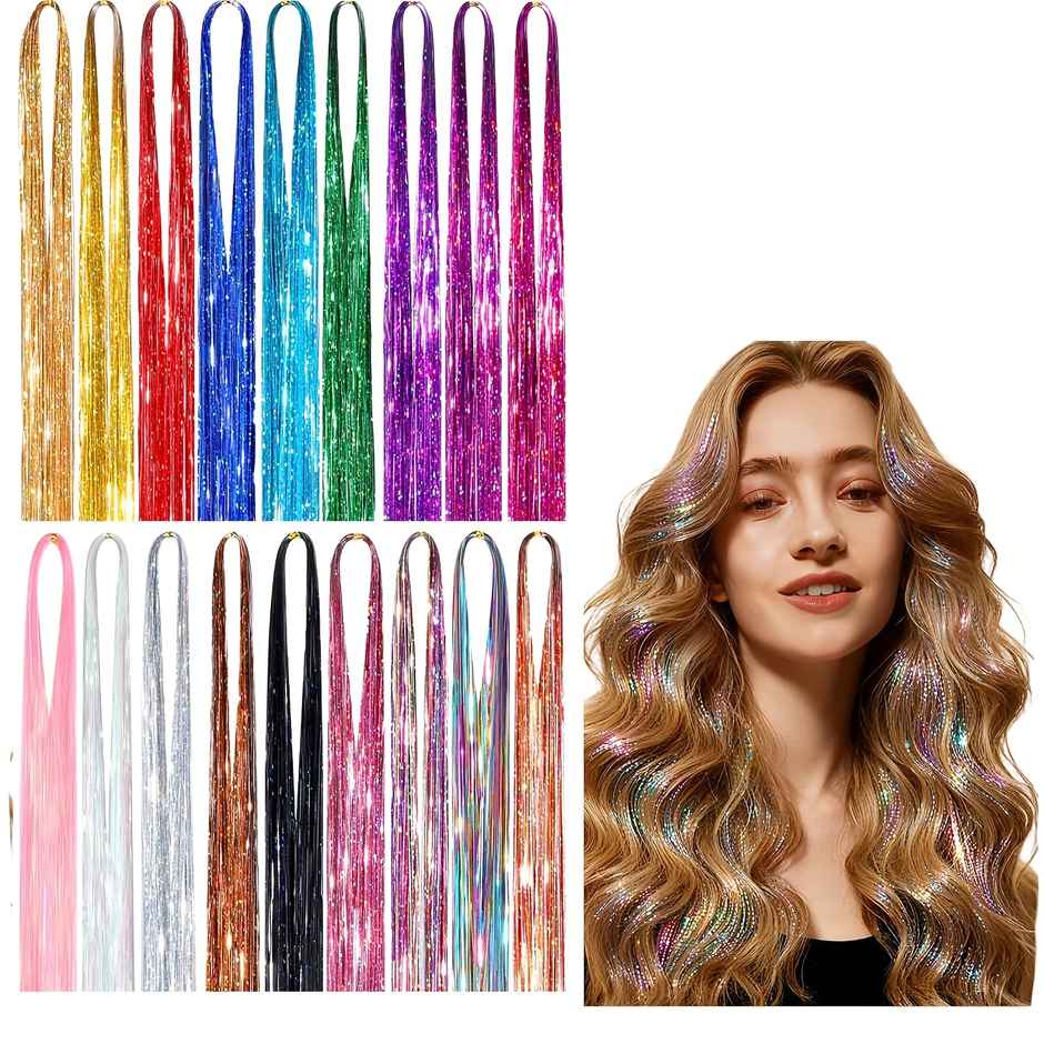CHRONEX 24 Inch Holographic Hair Tinsel Kit Heat Resistant Multicolor Assorted