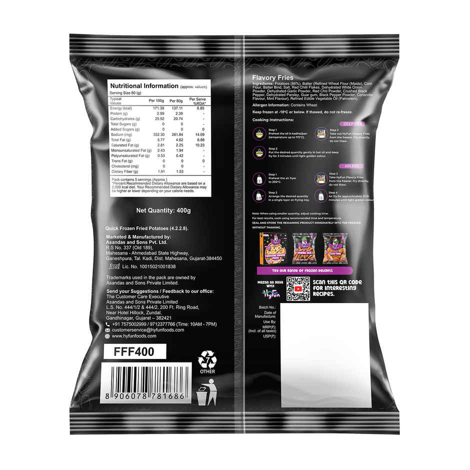 HyFun Flavory Fries | Chilli & Herbs, Air Fryer Friendly | Frozen