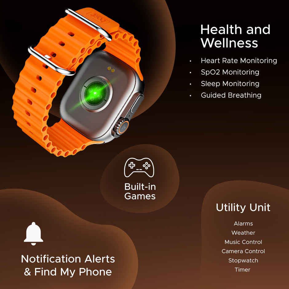 boAt Wave Aura Smartwatch | 1.96" Display, 100+ Sports Modes, Functional Crown, BT Calling - Royal Orange