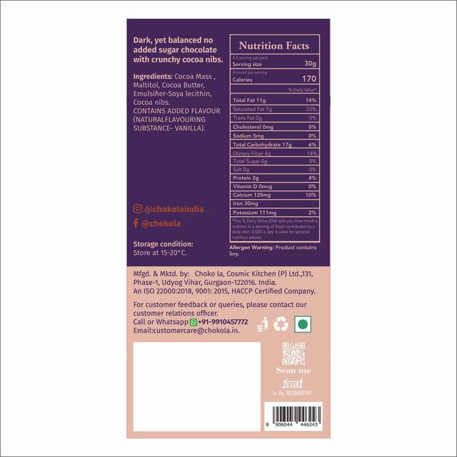 Chokola 54% Sugar Free Dark Chocolate