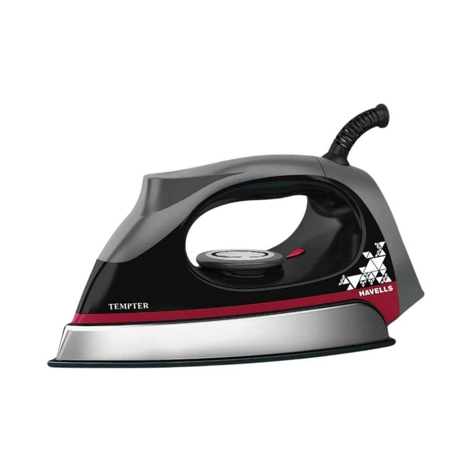 Havells Abs Tempter 1000 Watts Dry Iron Press With Greblon E2 Grade Non-Stick Coated Sole Plate Aerodynamic Design With Shock Proof - Black