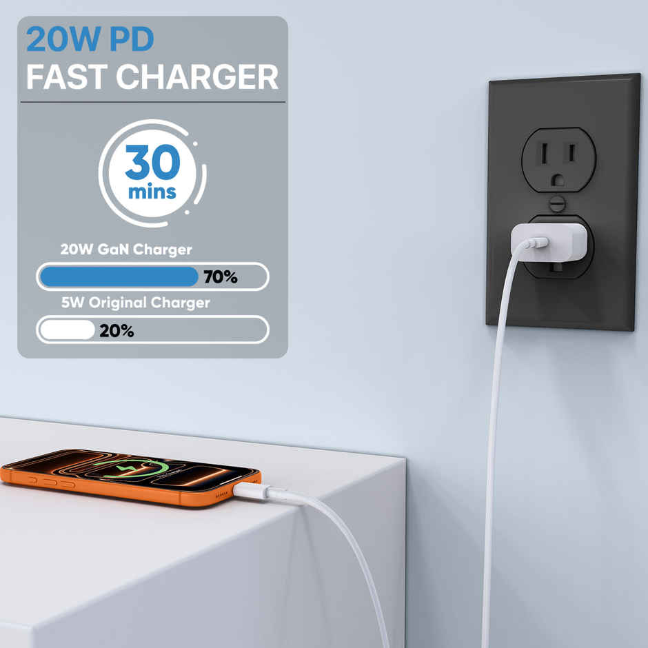 Fast Charger Adapter | 20 W | Type-C | White & Grey