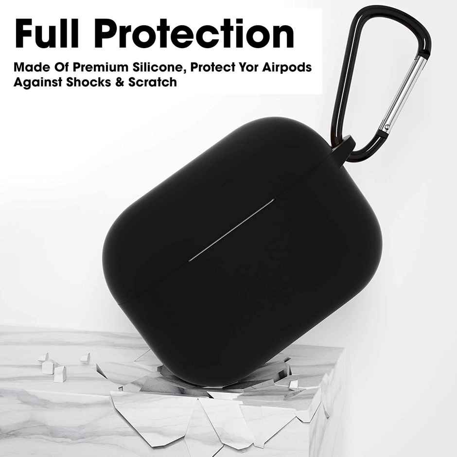 Sounce AirPods 3 Case Cover with Keychain | Shockproof Silicone Cover | Wireless Charging Support | Black