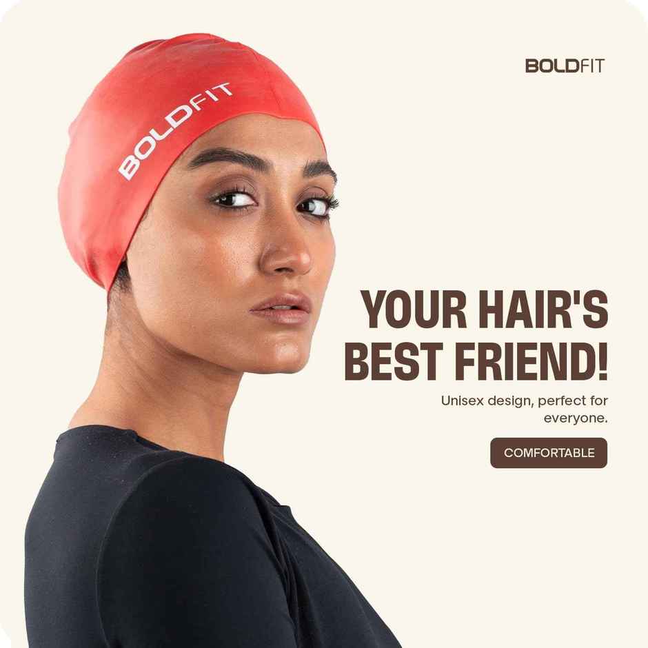 Boldfit Silicone Swimming Cap for Men & Women - Unisex Red Swim Cap