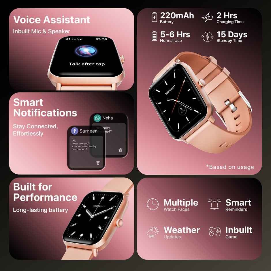 Fire-Boltt Ninja Call Pro Plus | 1.83" Display | BT Calling | Women's Edition - Pink