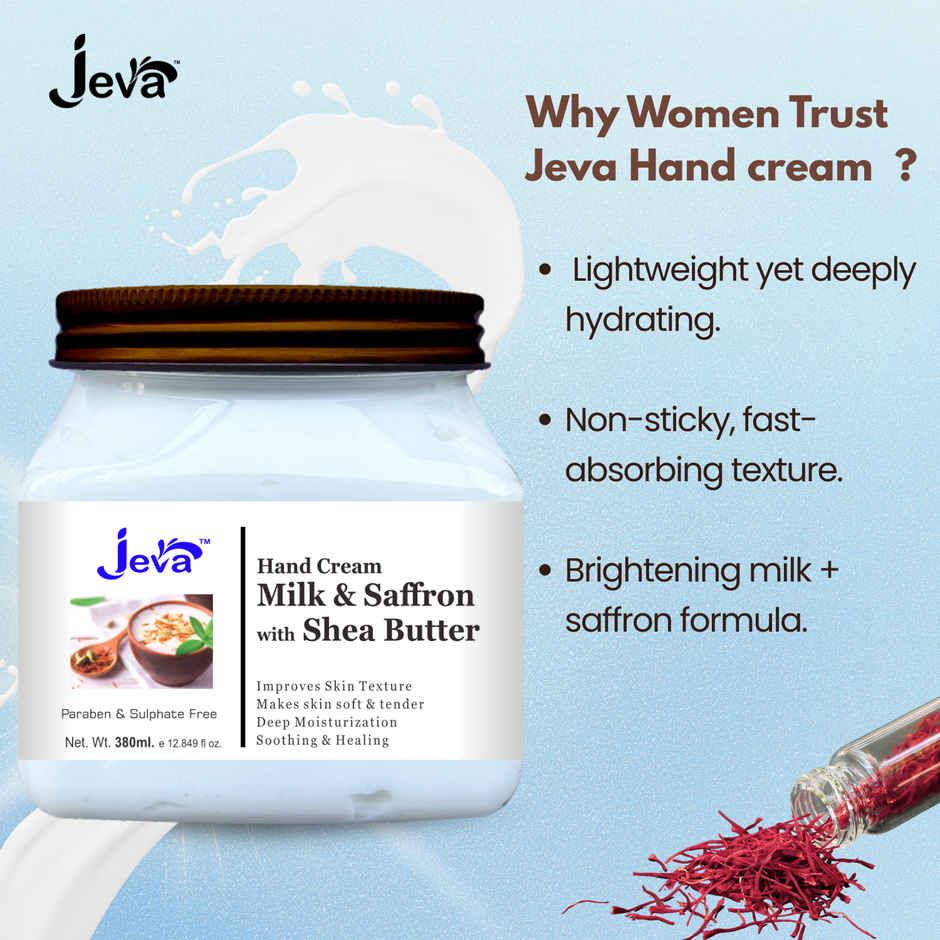 Jeva Milk and Saffron Hand Cream with Shea Butter Deep Moisturizing and Softening Gel