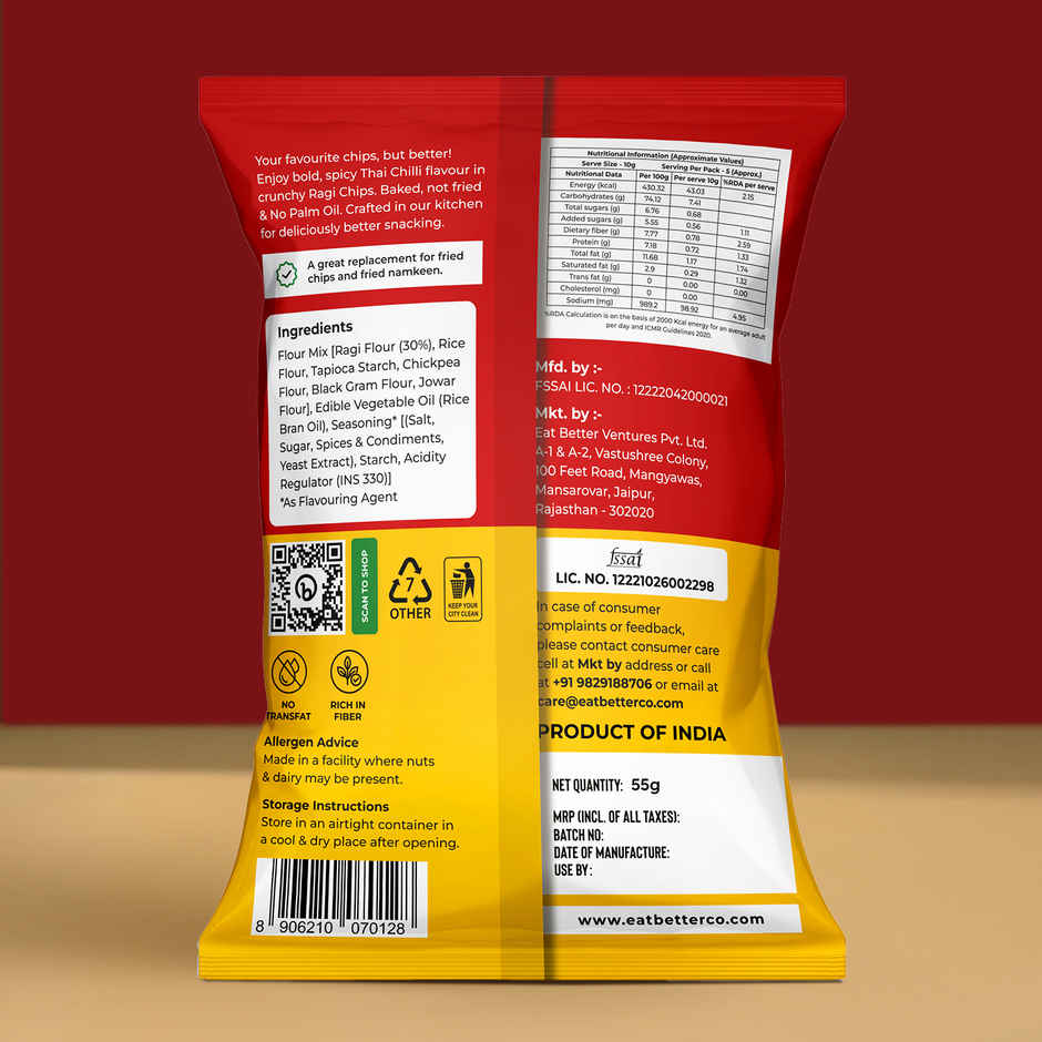 Eat Better Co Ragi Chips | Thai Chilli Tadka | Roasted, No Palm Oil