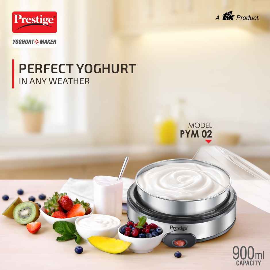 Prestige 900 ml Yoghurt Maker PYM 02 | 360 Degree Uniform Heating| Low Energy Consumption