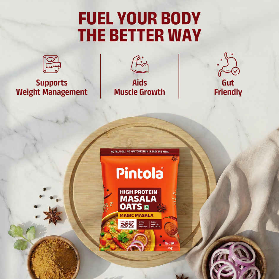 Pintola High Protein Masala Oats | 26 g Protein Magic Masala High Fiber Breakfast Cereal