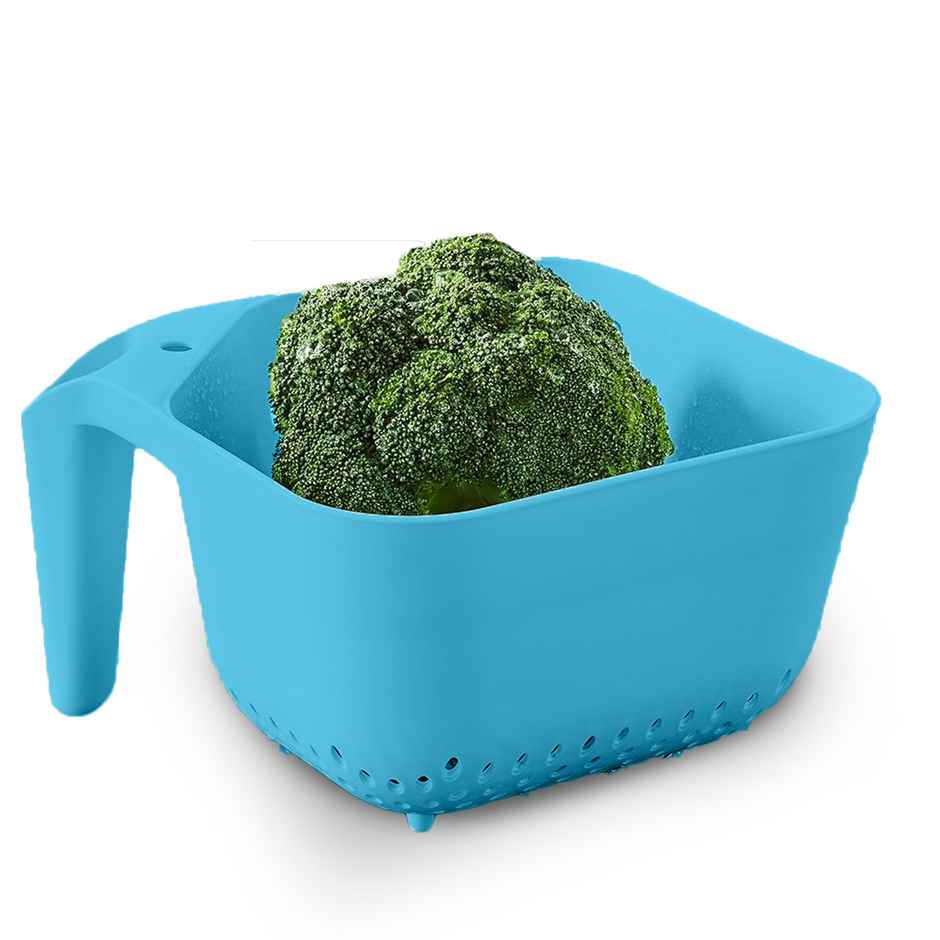 Frenchware Colander Bowl with Handle, Food-Grade Plastic, BPA-Free, Easy to Clean - Turquoise